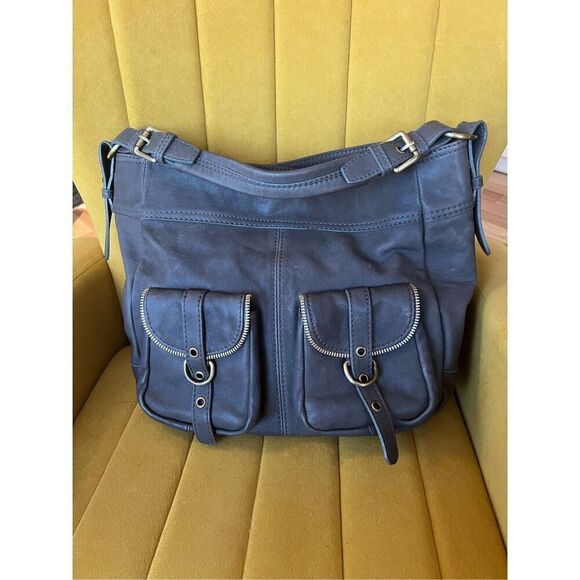 Via Repubblica grey leather tote purse - Picture 1 of 7